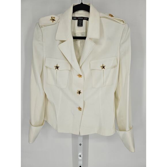 Donna Gray Women's White Polyester Blend Star Three-Button Blazer Size 10 - Picture 1 of 5